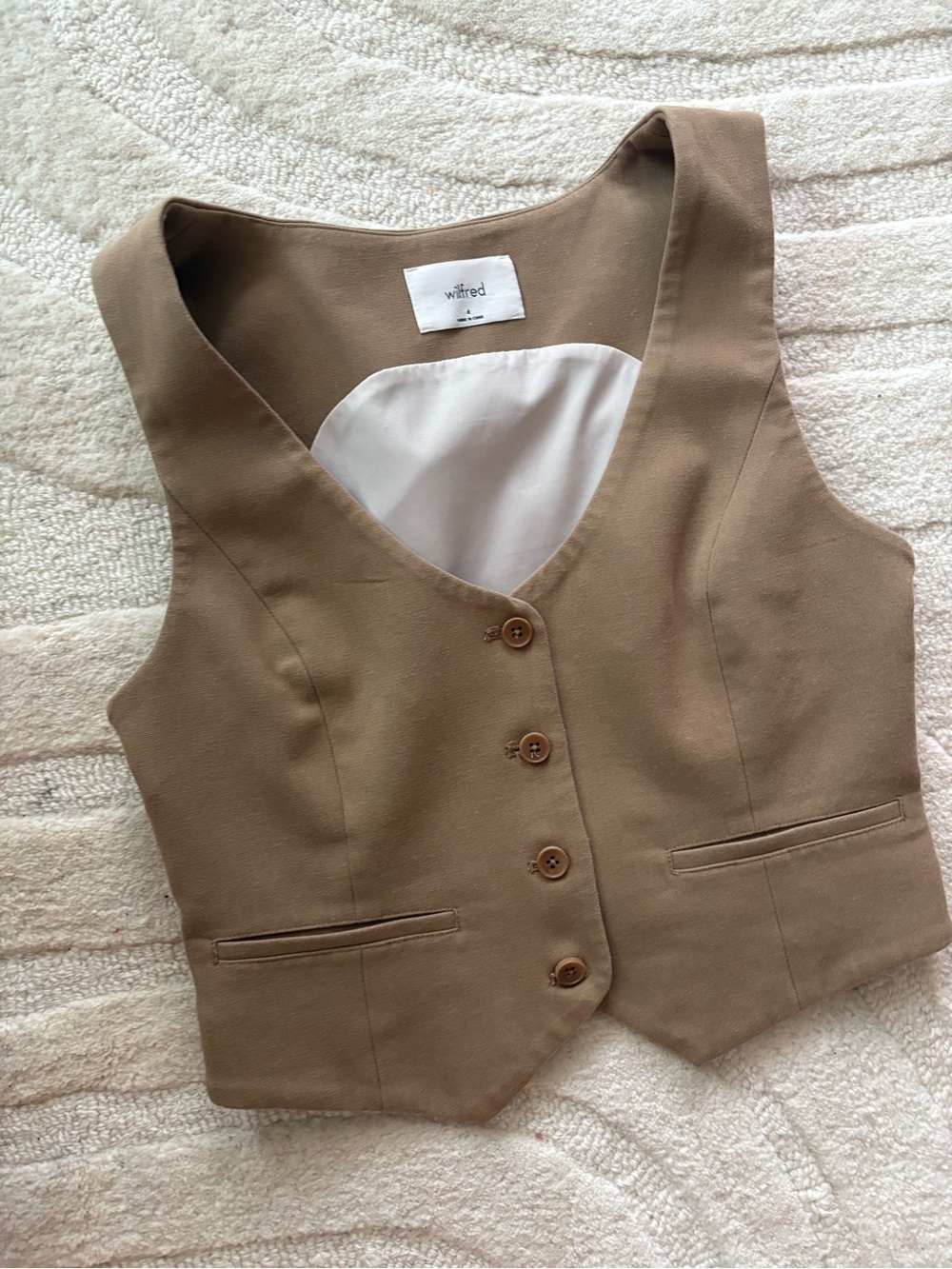 Aritzia Wilfred Tan Button-Front Vest